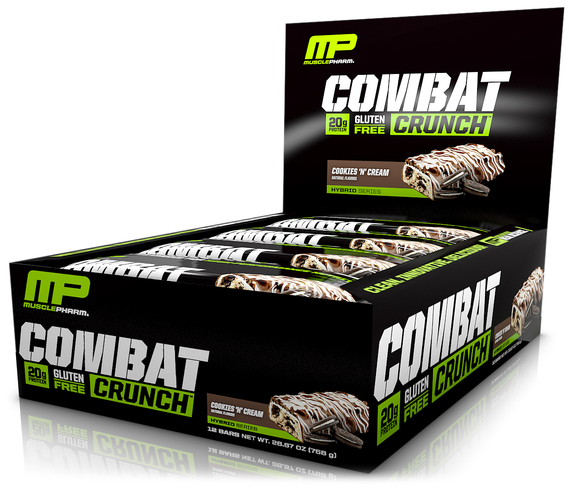 MusclePharm Combat Crunch Protein Bar, Cookies & Cream, 20g Protein, ...
